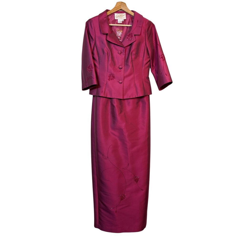 NWOT Rickie Freeman For Teri Nites Silk Wool Dress Suit Sz 6 Beaded Formal Red